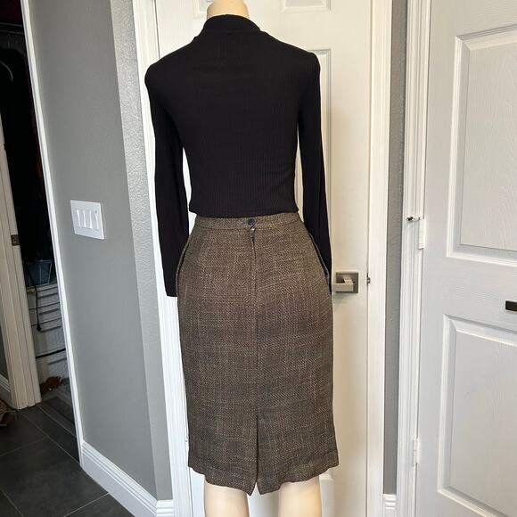 Vintage 80s Leana Winston Skirt Suit Set Brown Tweed Blazer & Skirt Size 8 - Picture 4 of 9